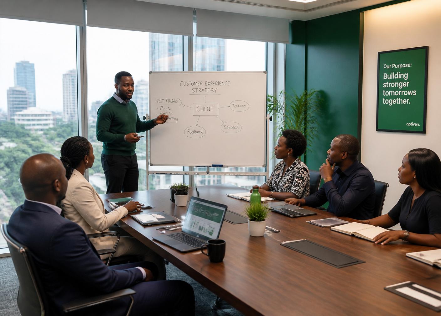 Corporate training session with a facilitator and staff team